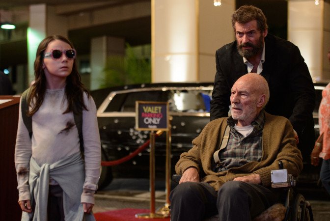 Dafne Keen, Hugh Jackman e Patrick Stewart