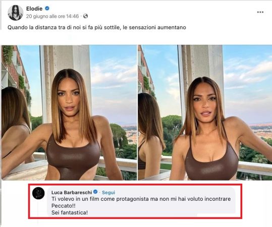 commento di Barbareschi sotto il post di Elodie commento di Barbareschi sotto il post di Elodie