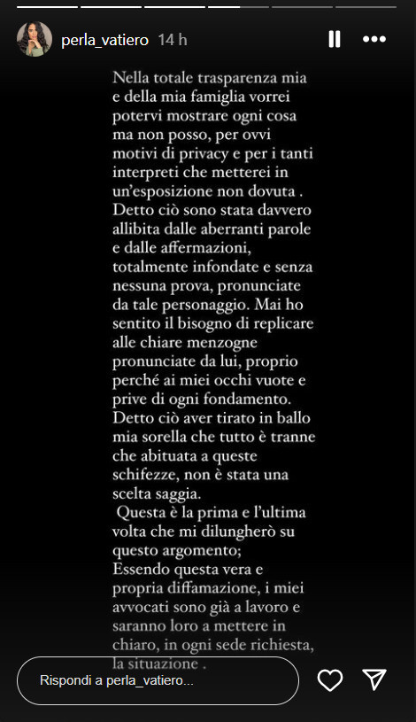 Perla Vatiero nelle sue Instagram Stories