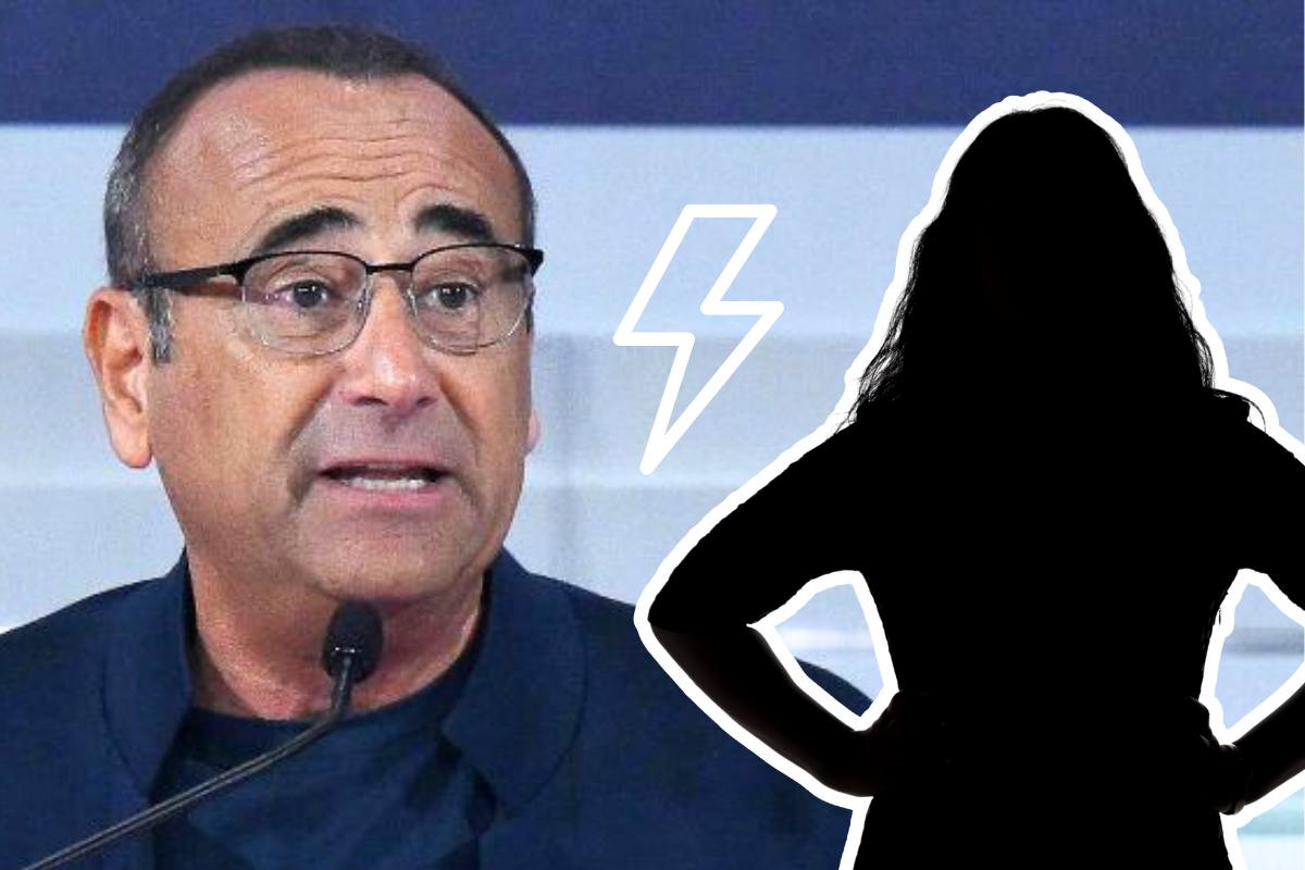 carlo conti sagoma donna nera e saetta