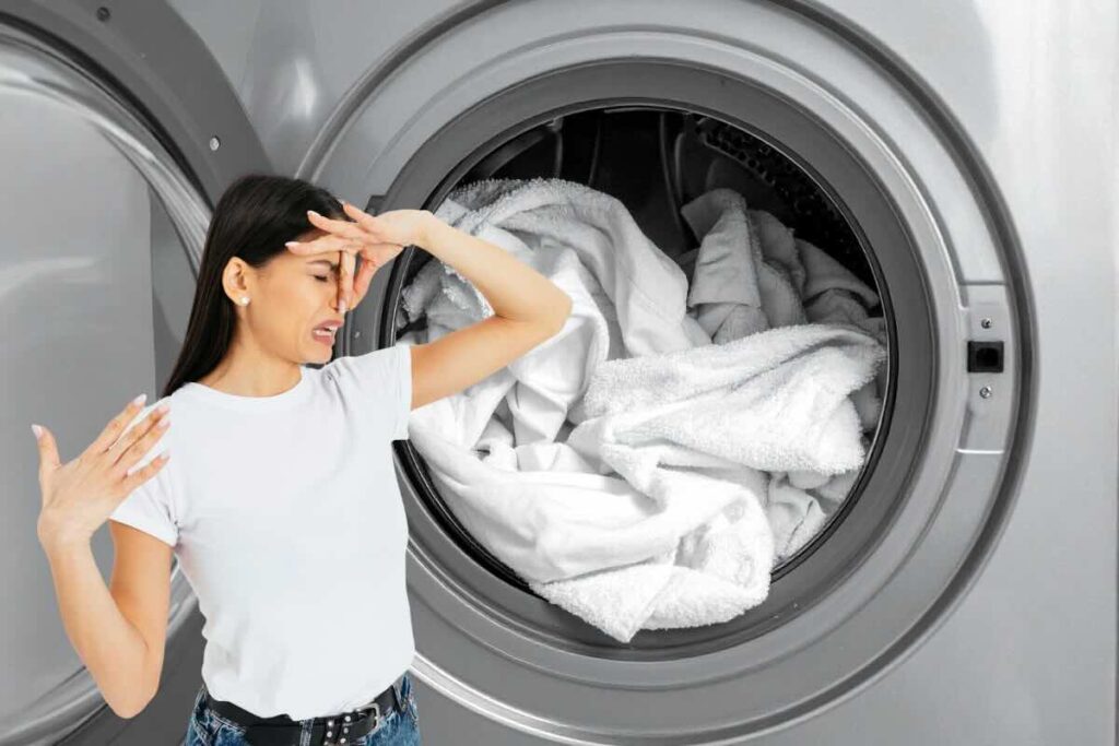 asciugatrice donna che si tappa naso